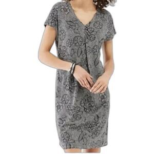 J. Jill Black White Floral Short Sleeve Shirt Dress M